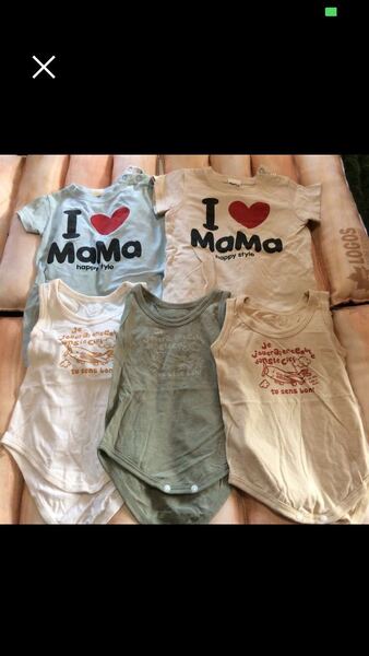 70センチ夏服ロンパース5点セット リンクコーデ 双子コーデ I LOVE MAMA 肌着半袖Tシャツ