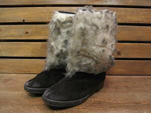  Vintage 70's* fur eskimo- boots Size8*210427n10-w-bt-25cm 1970s lady's protection against cold winter suede 