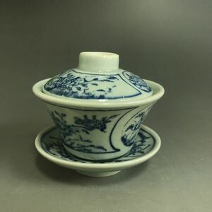 清代 青花 古染付 蓋碗 煎茶道具 景徳鎮 中国古美術 時代物 唐物 茶道具