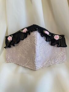 立体インナー コットンレース 薔薇刺繍 くすみピンク レース お花かざり ハンドメイド