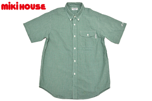 Y-1023* free shipping * super-beauty goods *MIKI HOUSE COLLECTION Miki House collection * made in Japan green silver chewing gum check B/D short sleeves shirt 140cm