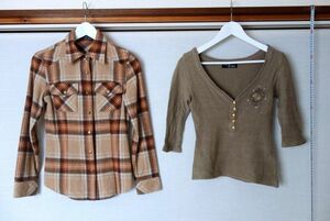W040 *2 pieces set * [CECIL MCBEE] 7 minute height long T & flannel shirt Cecil McBee 