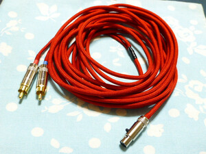 KANN CUBE miniXLR 5 pin - RCA ×2 stereo BELDEN 1804a line input cable 300cm considerably length . red cloth sleeve finishing ( custom correspondence possible )