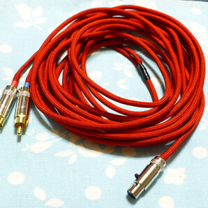 KANN CUBE miniXLR 5ピン → RCA ×2 ステレオ BELDEN 1804a ライン入力ケーブル 300cm かなり長め 赤布スリーブ仕上げ (カスタム対応可)
