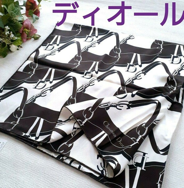 新品 ディオール スカーフ サドル柄 ロゴ シルク100% タグ付き シルクスカーフ ディオール