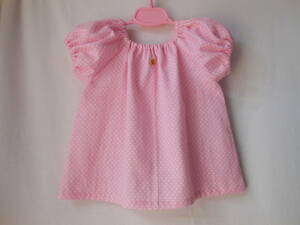  smock blouse W gauze pink dot 80~90! hand made 