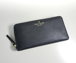 本物 kate spade/ケイトスペード NEW YORK ラウンドファスナー長財布 PWRU3898 レディース ウォレット ドット柄 ブラック/黒 札幌市 北区 