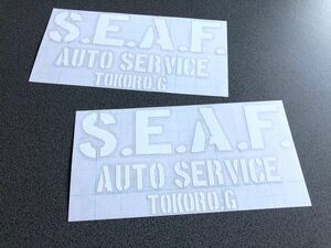 送料無料♪ S.E.A.F. TOKORO ステンシル ステッカー 2枚セット 白色 US アメ車 旧車 トラック 世田谷ベース ハーレー カブ