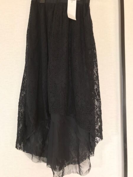 GU バックジップ レース マキシ スカート 花柄 ブラック Sサイズ