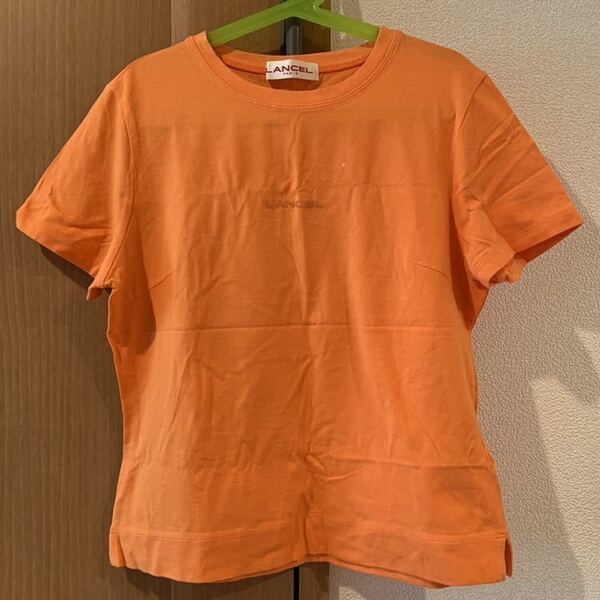 ランセル LANCEL PARIS 半袖Tシャツ トップス 胸元ロゴ オレンジ系 サイズ38 綿96% ポリウレタン4%