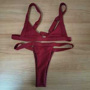  swimsuit rio back high leg S inscription absolute size M size small rib put on ... wine red 