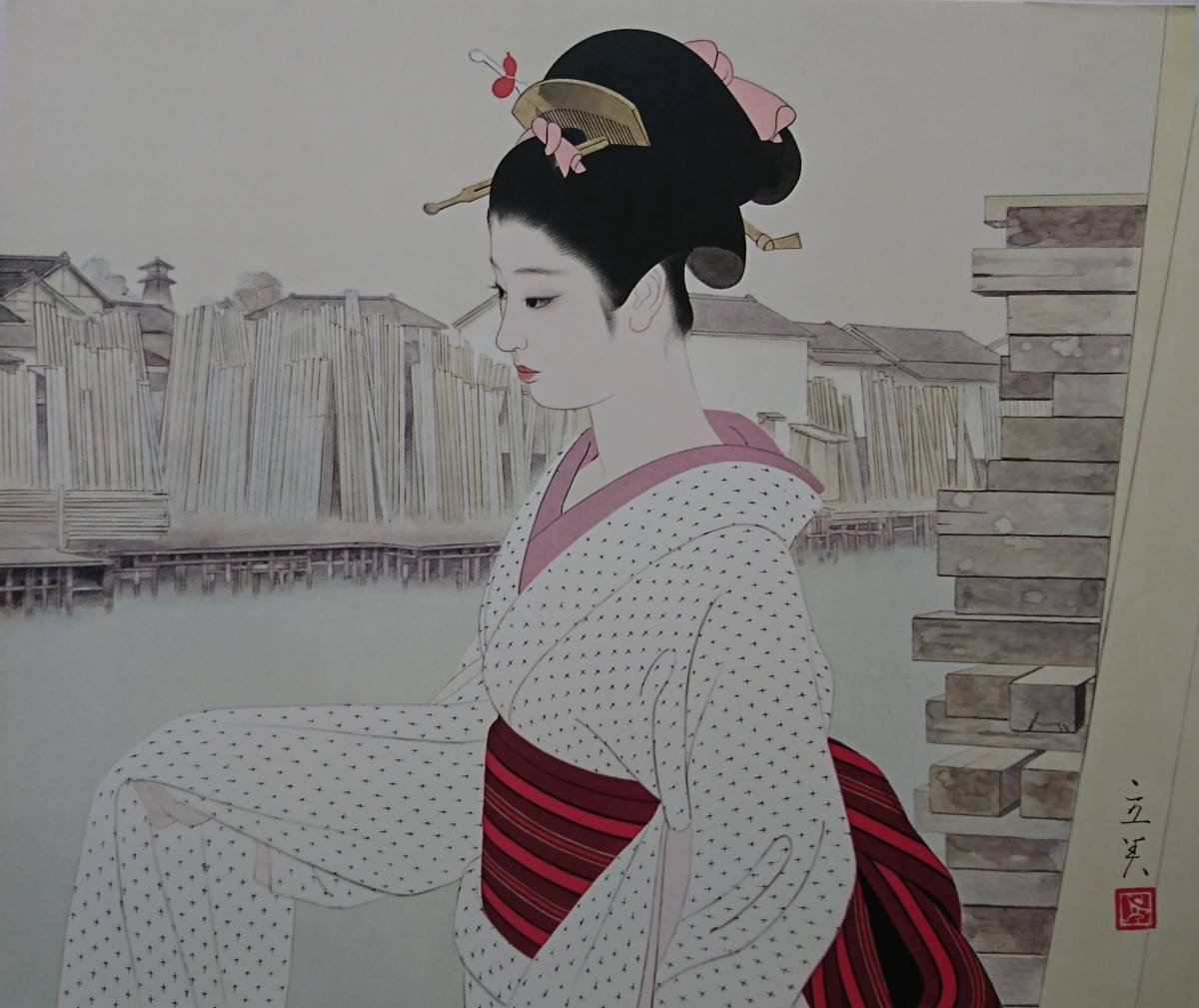 Tatsumi Shimura Kiba, Rare/difficile à obtenir, édition limitée, Peinture de belle femme, Les quatre saisons du Japon, Style Edo, été, Tatsumi Shimura, Envoi encadré et offert à nouveau prix, ouvrages d'art, peinture, portrait