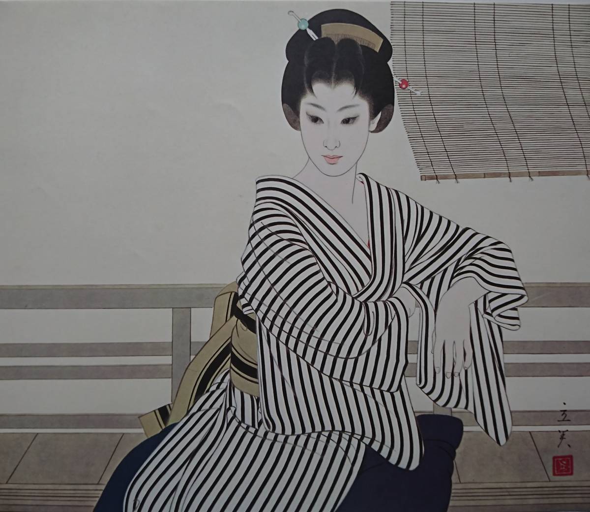 Tatsumi Shimura après-midi, Rare/difficile à obtenir, édition limitée, Peinture de belle femme, Les quatre saisons du Japon, Style Edo, été, Tatsumi Shimura, Envoi encadré et offert à nouveau prix, ouvrages d'art, peinture, portrait