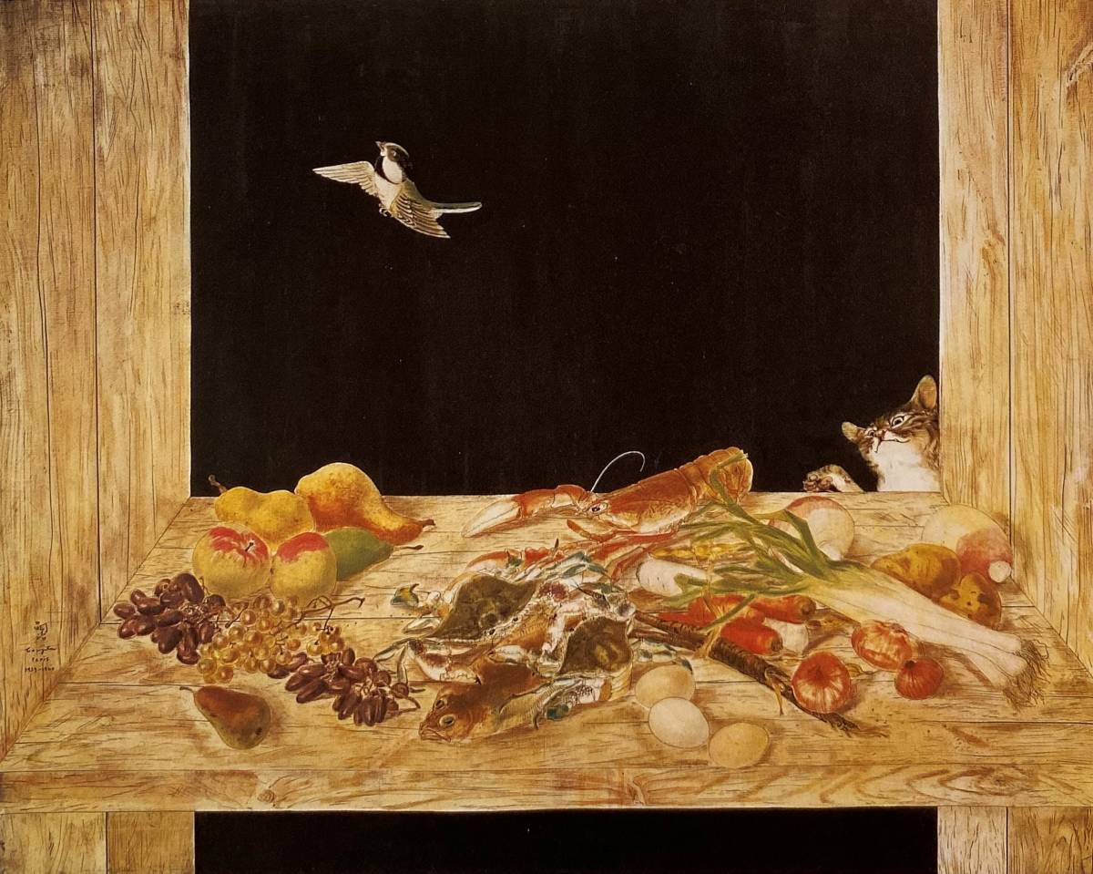 Tsuguharu Fujita, Nature morte au chat, Extrait d'un livre d'art rare, Nouveau cadre de haute qualité, mat encadré, livraison gratuite, Léonard Fujita, peinture, peinture à l'huile, peinture nature morte