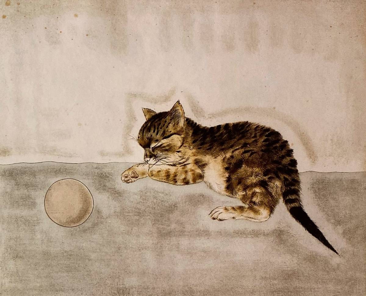 Tsuguharu Fujita, (Katze zehn Staaten 8), Aus einem seltenen Kunstbuch, Neuer hochwertiger Rahmen, matt gerahmt, Kostenloser Versand, Leonard Fujita, Malerei, Ölgemälde, Tierzeichnung