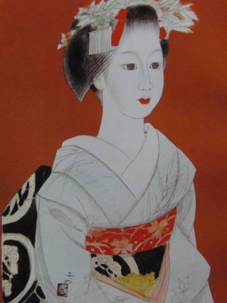 ogawa lluvia arcoiris, dibujo maiko, De un libro de arte raro, Nuevo marco de alta calidad, mate enmarcado, mujer hermosa, cuadro, pintura al óleo, retrato