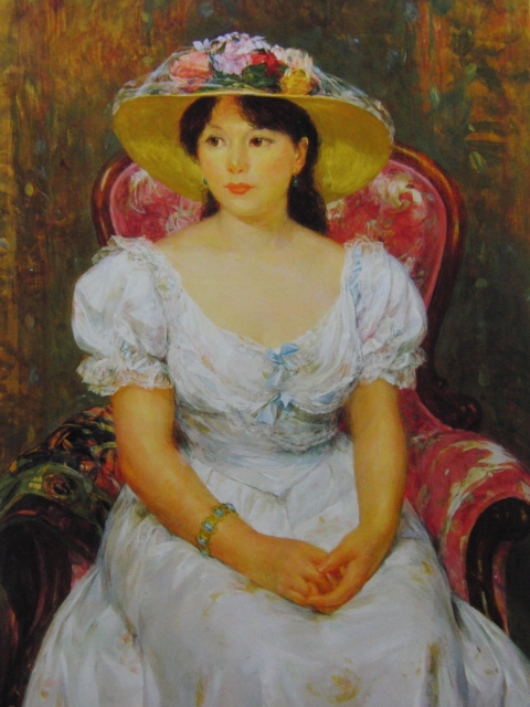 Tadahiko Nakayama, Chapeau fleuri, D'une rare collection d'art, Nouveau cadre de haute qualité, Cadre mat inclus, livraison gratuite, Peinture, Peinture à l'huile, Portraits