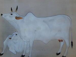 Art hand Auction ओकुमुरा डोग्यु, पवित्र गाय, कला के एक दुर्लभ संग्रह से, नया उच्च गुणवत्ता वाला फ्रेम, मैट फ्रेम शामिल, मुफ़्त शिपिंग, चित्रकारी, तैल चित्र, पशु चित्रकारी