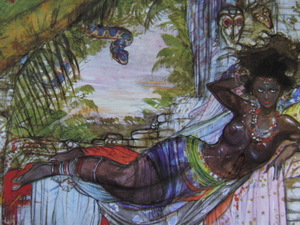 天野喜孝、｢秘境アフリカの女王｣、希少な大判画集より、新品高級額、マット額装付、送料無料, 絵画, 油彩, 人物画