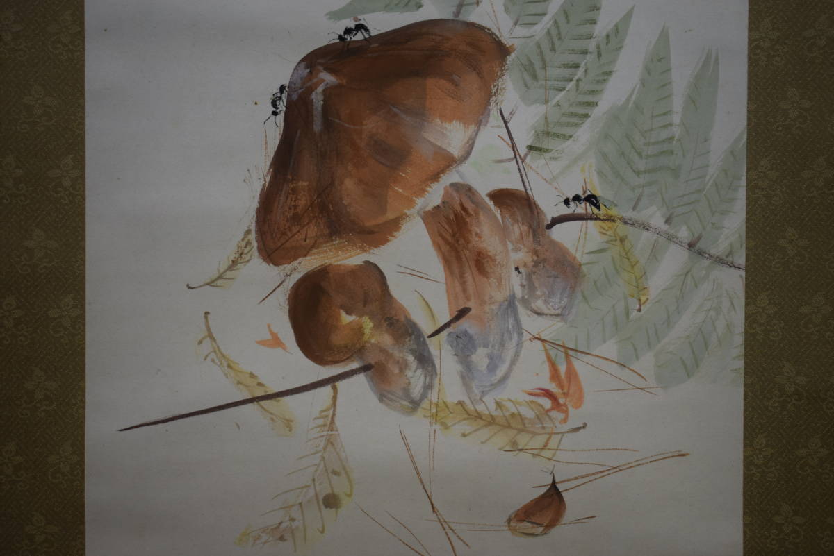 [Auténtico] //Yamamoto Koun/Akioki/Setas Shiitake/Con caja de madera de paulownia/Pergamino colgante Hoteiya HI-187, Cuadro, pintura japonesa, Paisaje, viento y luna