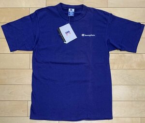 処分 M 保管品 青系 90s コスタリカ製 Champion チャンピオン 胸ロゴ プリント 半袖 Tシャツ