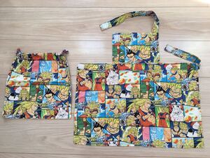 ハンドメイド ドラゴンボール エプロン&巾着袋 2点セット 男の子 小学校 幼稚園 入学 体操着入れ コップ袋 上履き入れ 給食着入れ バッグ②