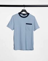 メンズ リンガーネックTシャツ ブルー Sサイズ 送料無料　新品 ポケットTee クルーネック　セール激安オススメシンプルTEE_画像1