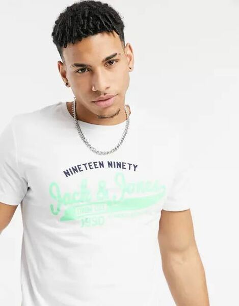 新品　メンズ　半袖Tシャツ　Jack&Jones ロゴTee ホワイト　Mサイズ　送料無料　クルーネック　オススメ限定激安セール