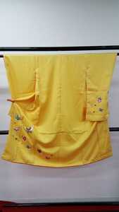 [.917] "Семь, пять, три" 3 лет для три лет японский костюм ребенок кимоно тип . память фотосъемка желтый цвет бабочка . вышивка 210428
