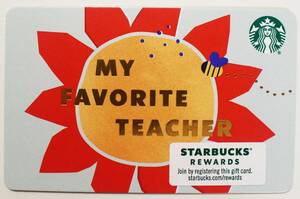 北米スターバックスカード2020限定My Favorite Teacherリサイクル紙アメリカUSA海外 紙製スタバカード蜂 ひまわり Bee