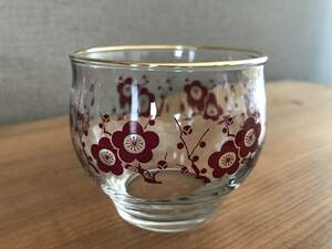 昭和レトロ　梅　あずき色　花　金縁　冷茶　ガラスコップ グラス　Glass　５個セット