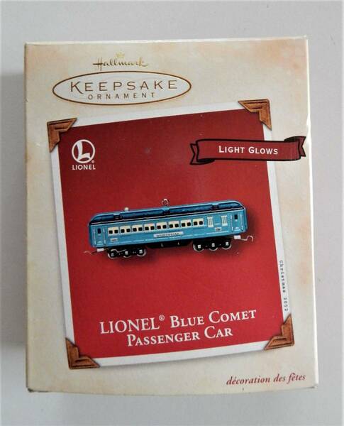【アメリカ製 鉄道模型】Hallmark Keepsake Ornament「Lionel Blue Comet Passenger Car」2002, Light Glows ■ 客車／未使用品