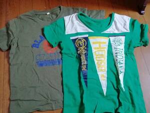 □150サイズ 半袖シャツ/Tシャツ 2枚セット(緑) 送料185円 USED
