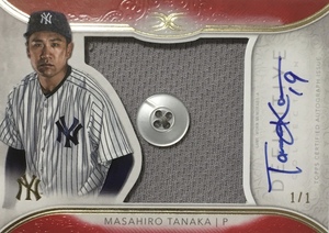 【1/1枚限定】田中将大直書きサインボタン/ジャージー 2018 Topps Definitive jumbo Jersey/Button Patch Auto