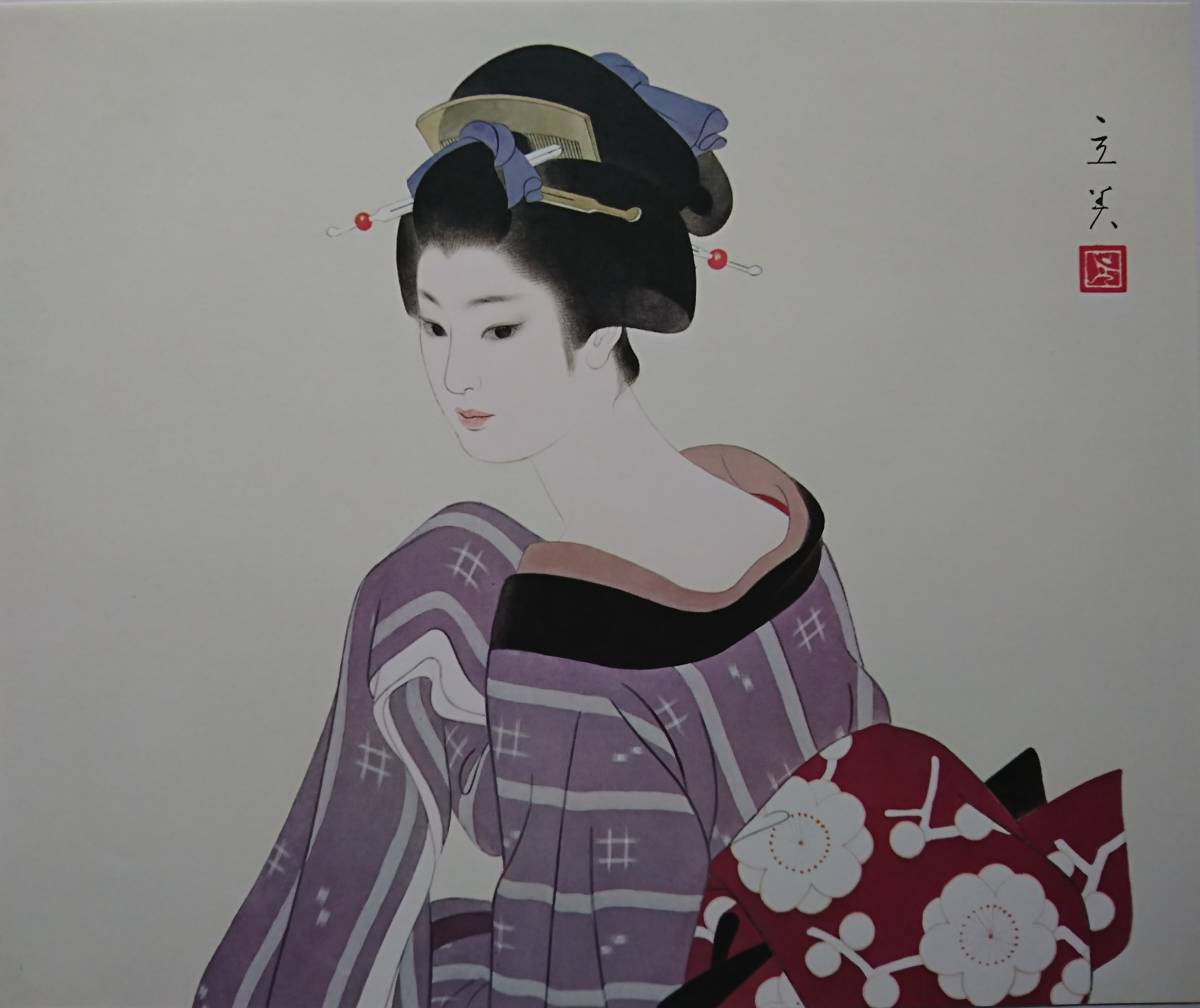 Tatsumi Shimura esperando a Fumi, Raro y difícil de encontrar, Edición limitada, Retrato de una mujer hermosa, Las cuatro estaciones de Japón, primavera, Tatsumi Shimura, Recién enmarcado y envío gratuito., Obra de arte, Cuadro, Retratos