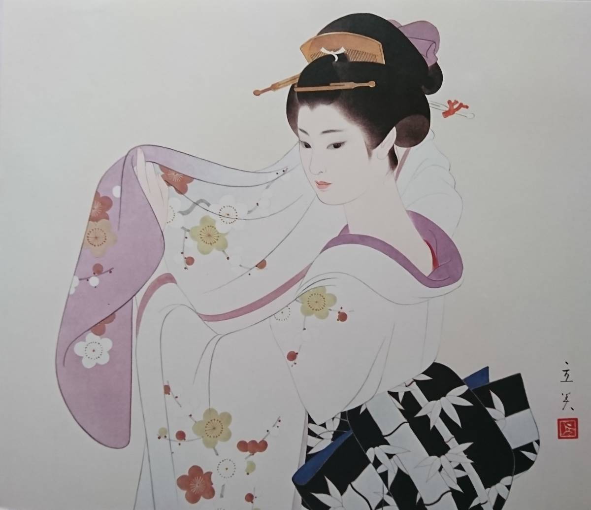 志村达己 水中倒影, 稀有/难以获得, 限量版, 美丽的女人画, 日本的四个季节, 春天, 志村辰巳, 以新价格装框并免费送货, 艺术品, 绘画, 肖像