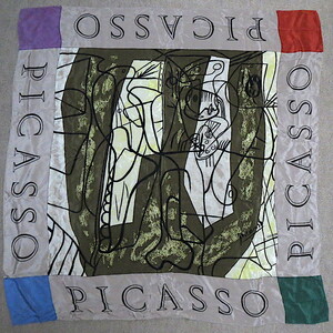  two point successful bid free shipping! P6 Picasso Picasso large size scarf Vintage Brown tea lady's kyubizm pop art 