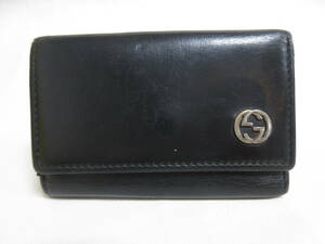 8094◆【SALE】GUCCI グッチ ダブルGロゴ レザーキーケース 黒【115225】MADE IN ITALY 中古USED