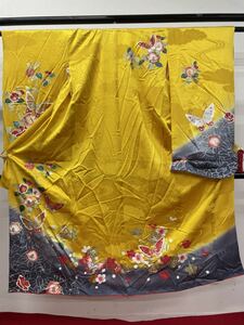 ho "Семь, пять, три" -44 "Семь, пять, три" кимоно 7 лет для кимоно & нижняя рубашка 2 позиций комплект желтый цвет цветок бабочка .. золотой бог фирма .. три . церемония Event 210412