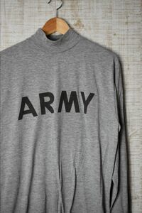 ☆US古着 ARMY アーミー ハイネック ロンT 長袖Tシャツ プリント グレー【M】ポリエステル　　　　◆2952◆