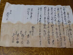 古文書　文化10年　永代売渡申畑地之事　大和國添上郡桃香野上村　経年劣化のシミ等有　証人に与力、庄屋、年寄等が名を連ねる