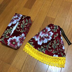 トラック内装　2点セット　金華山　桜　シフトブーツ　ティッシュカバー　デコトラ レトロ　ハンドメイド