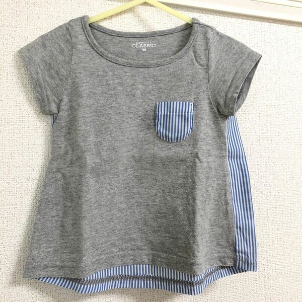 【美品】西松屋　ストライプ　Tシャツ　トップス　ベビー　グレー　95cm 半袖