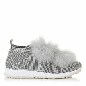 Jimmy Choo ジミーチュウ ニット ラメ ファー ソックススニーカー シルバー