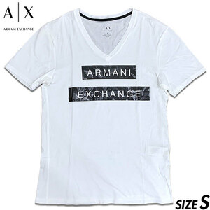 国内正規品■ARMANI EXCHANGE (アルマーニエクスチェンジ) A/X ボックスロゴ Ⅴネック半袖 Tシャツ 白黒 ホワイト/ブラック S