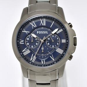  Fossil FOSSIL wristwatch men's chronograph gun metallic × navy stainless steel belt quarts FS4831 unused box none flat battery 