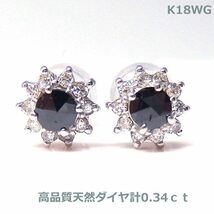 【送料無料】K18WGブラックダイヤダイヤ取り巻きデザインピアス■6928-1_画像1