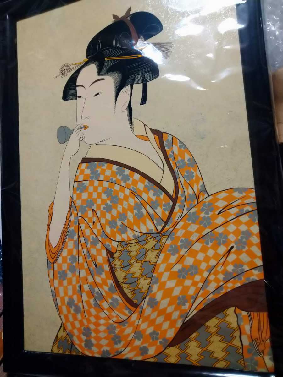 Rare item!Edo!Beauty painting!Girl playing Vidro!Vintage!Decoration!Painting!Wooden!Interior!Miscellaneous goods!Artwork, artwork, painting, others