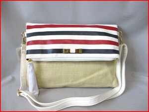 2way. breaking bag * shoulder * clutch border pattern flax using unused diagonal ..W32cm