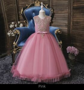 * new goods * free shipping * super beautiful . Silhouette child dress! piano presentation musical performance . wedding party stage costume birthday gorgeous race pink 100